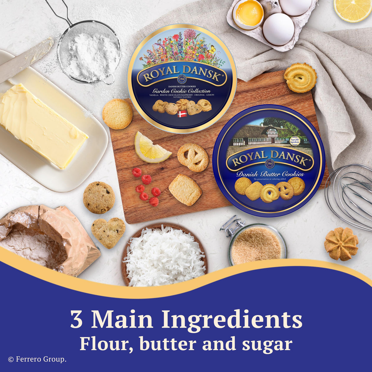 Royal Dansk Garden Cookie Collection & Danish Butter Cookies – 4-Pack Tin Set