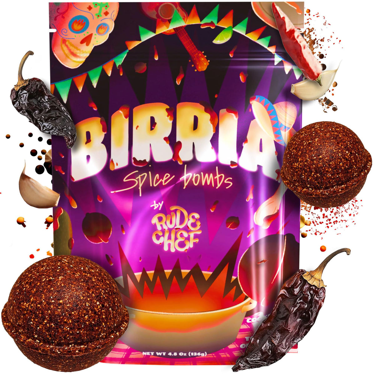 Rude Chef Birria Bomb Balls - MSG-Free Authentic Birria Taco Seasoning, 2-Pack for Instant Pot & Slow Cooker