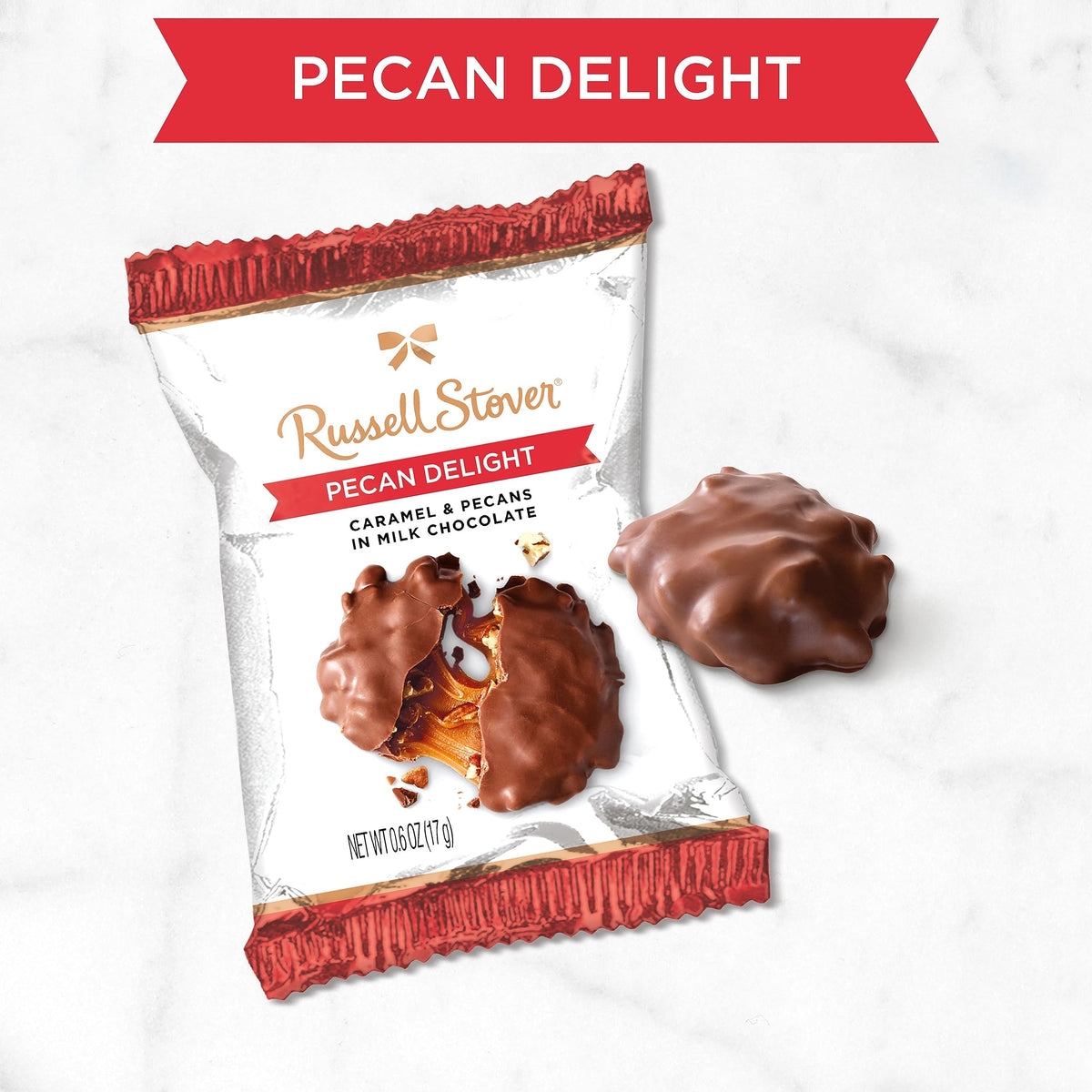 Russell Stover Milk Chocolate Pecan Delight — 0.6 oz, Pack of 36