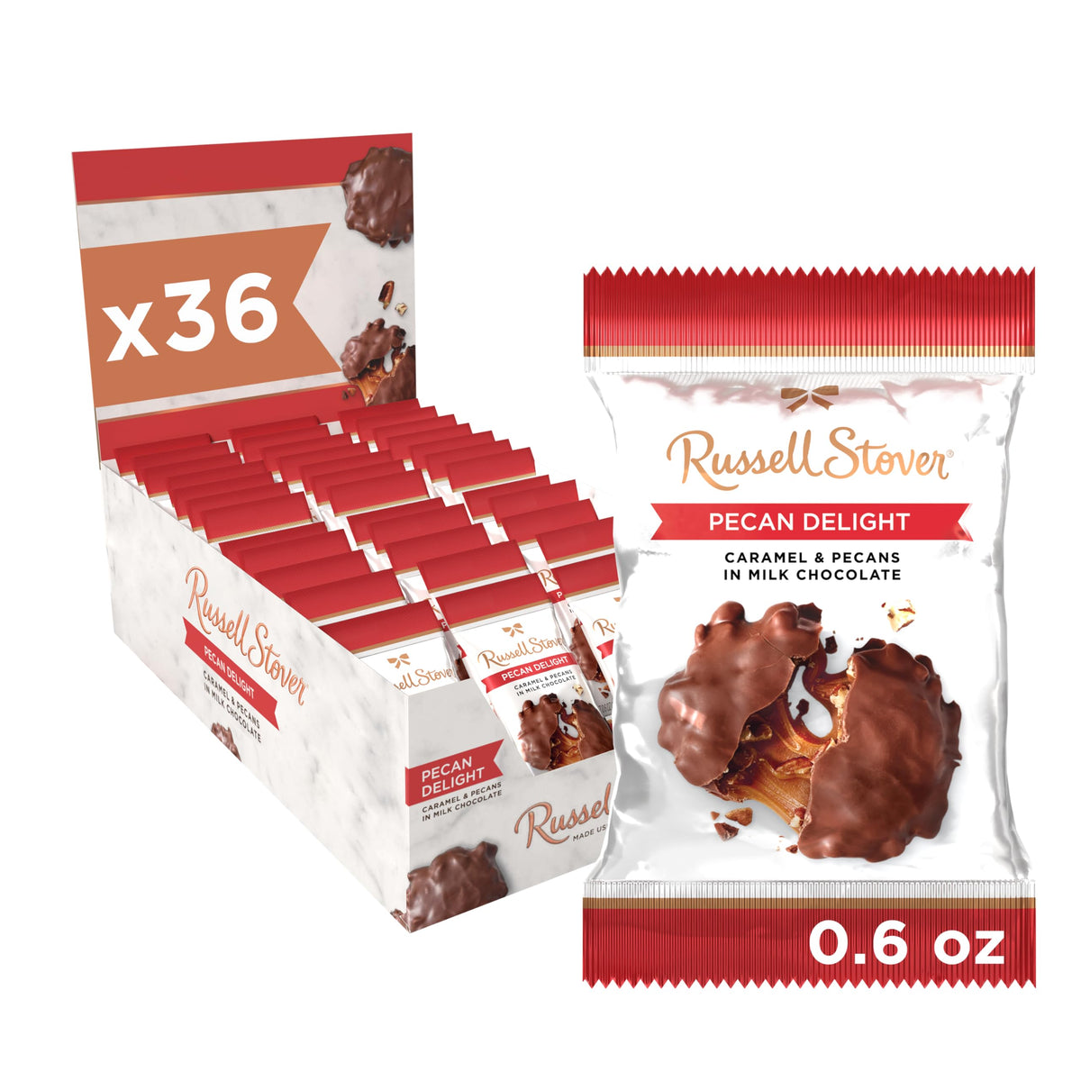 Russell Stover Milk Chocolate Pecan Delight — 0.6 oz, Pack of 36