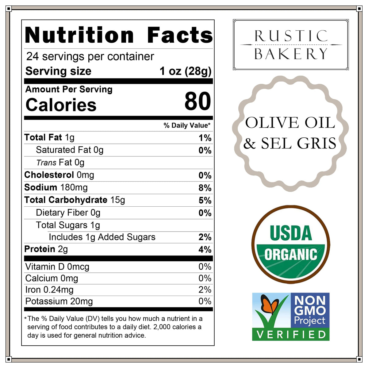 Rustic Bakery Sourdough Flatbread Crackers – Olive Oil & Sel Gris, 4-Pack (6oz Trays)