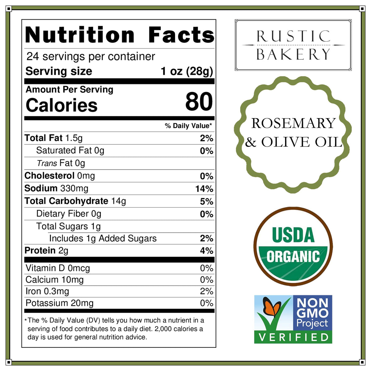 Rustic Bakery Handmade Sourdough Flatbread Cracker Bites – Rosemary & Olive Oil (4 Pack)