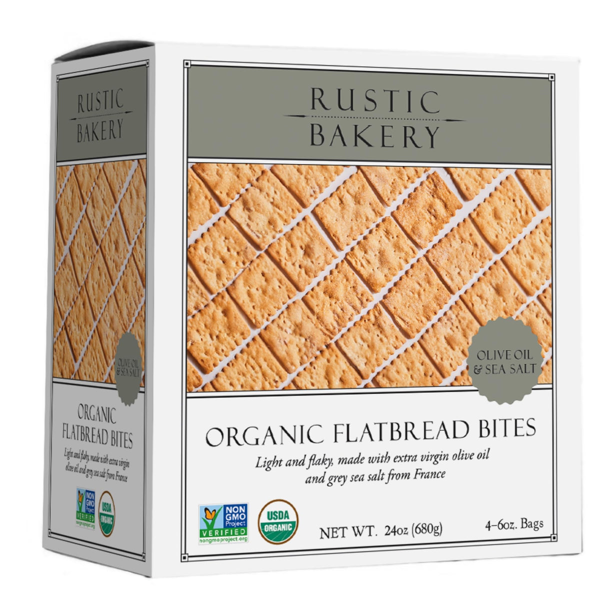 Rustic Bakery Handmade Sourdough Flatbread Crackers – Olive Oil & Sel Gris | California Cheese Board Cracker Bites (Pack of 4, 6 oz)