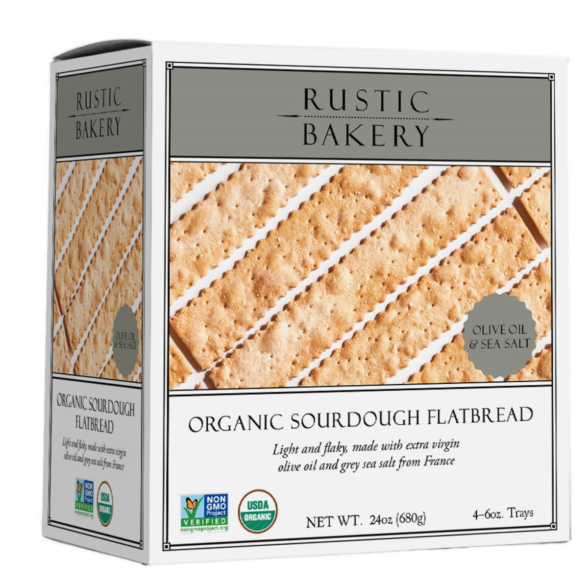 Rustic Bakery Sourdough Flatbread Crackers – Olive Oil & Sel Gris, 4-Pack (6oz Trays)