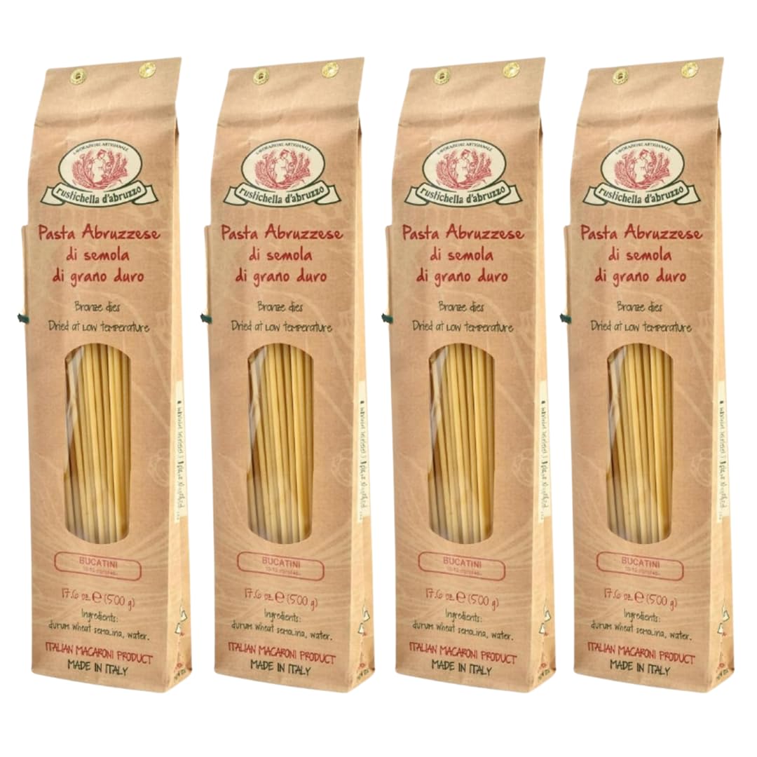 Rustichella d'Abruzzo Bucatini (Pack of 4) 500g – Classic Italian Pasta for Amatriciana