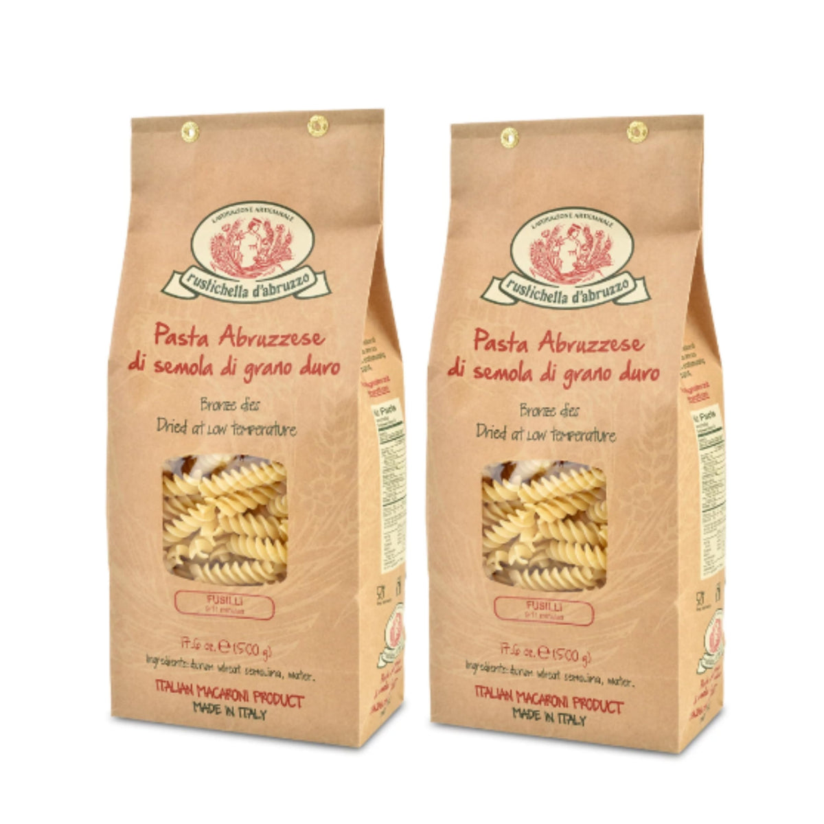 Rustichella d'Abruzzo Durum Wheat Fusilli — 2-Pack, Authentic Italian Spiral Pasta