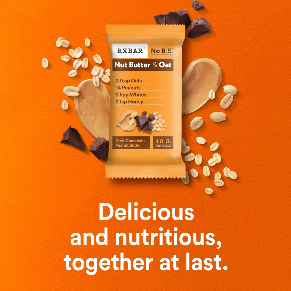 RXBAR Nut Butter & Oat Dark Chocolate Peanut Butter Bars – 12 Bars (23.2 oz Box)