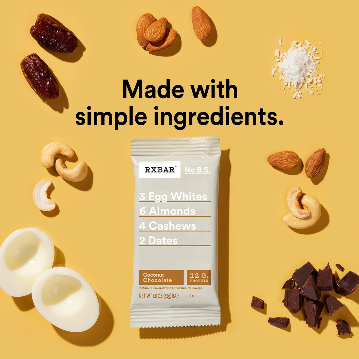 RXBAR Coconut Chocolate Protein Bars – 12 Bars, 22oz Box | 12g Protein