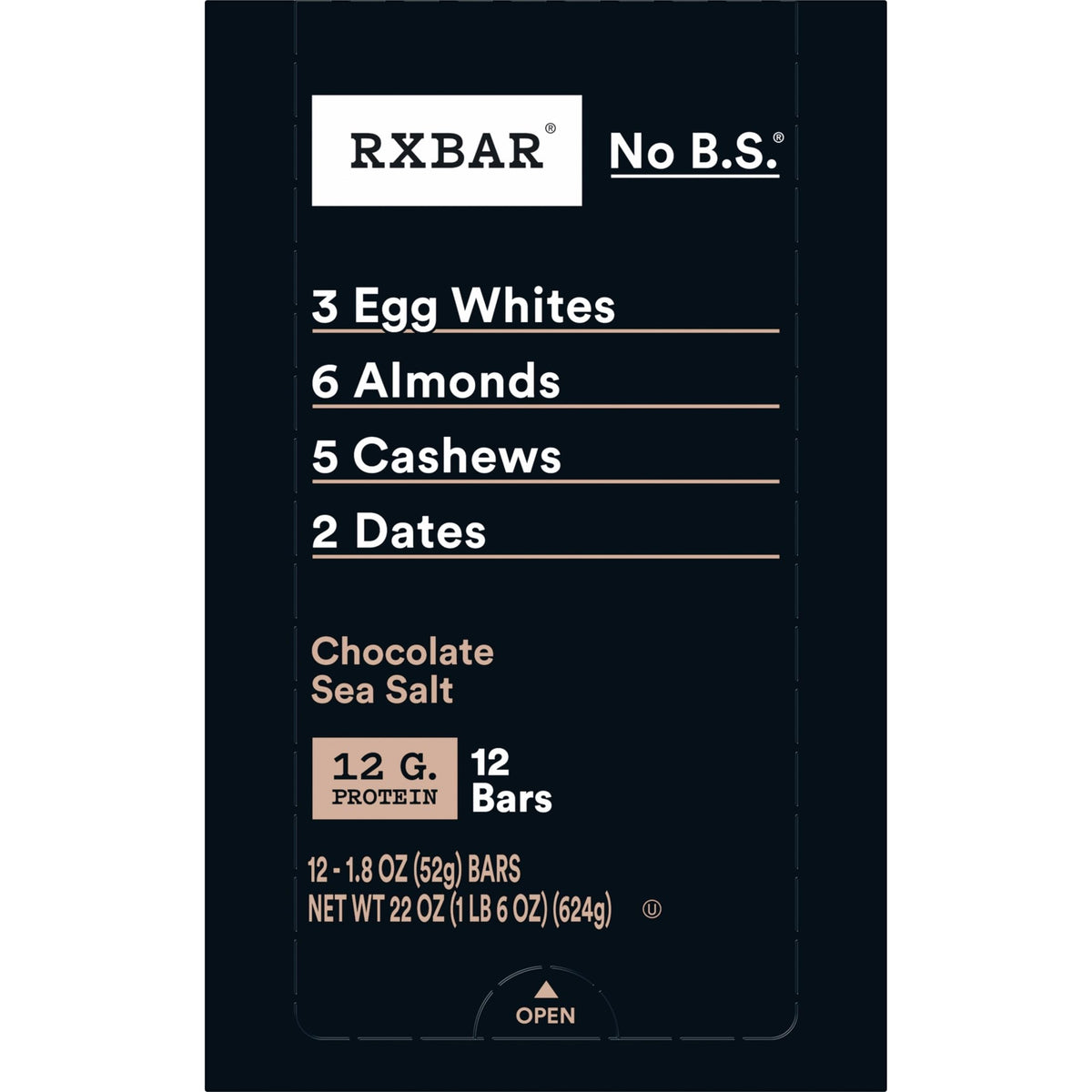 RXBAR Chocolate Sea Salt Protein Bars - 12 Count Box (22oz) | 12g Protein, Gluten Free