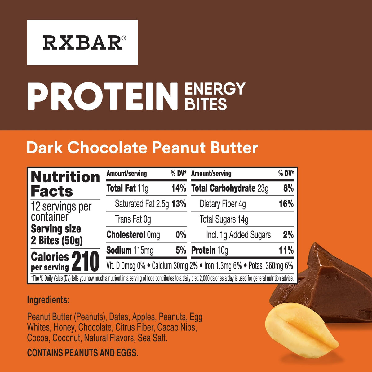 RXBAR Protein Energy Bites – Gluten Free Dark Chocolate Peanut Butter (21.1oz Box, 24 Bites)
