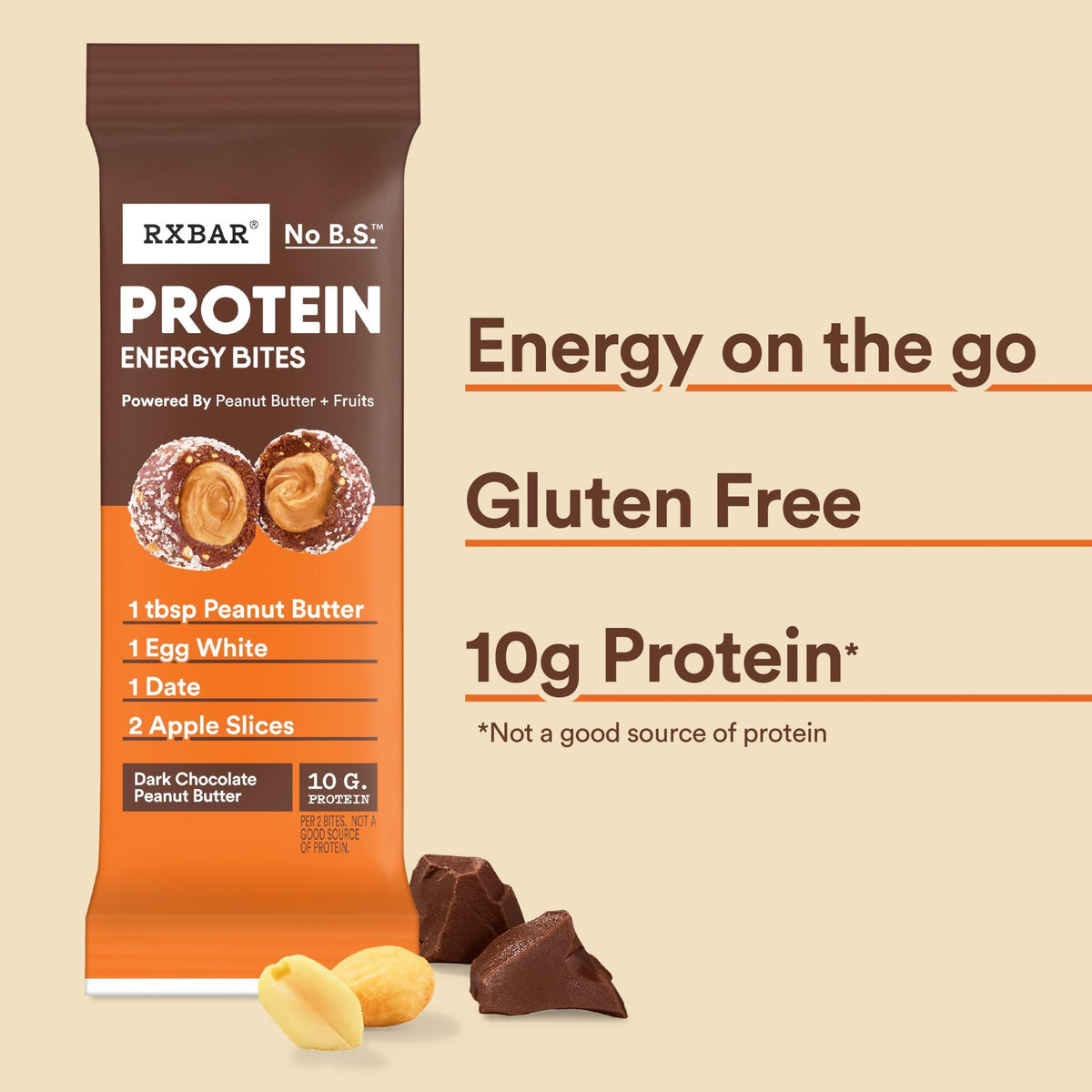 RXBAR Protein Energy Bites – Gluten Free Dark Chocolate Peanut Butter (21.1oz Box, 24 Bites)
