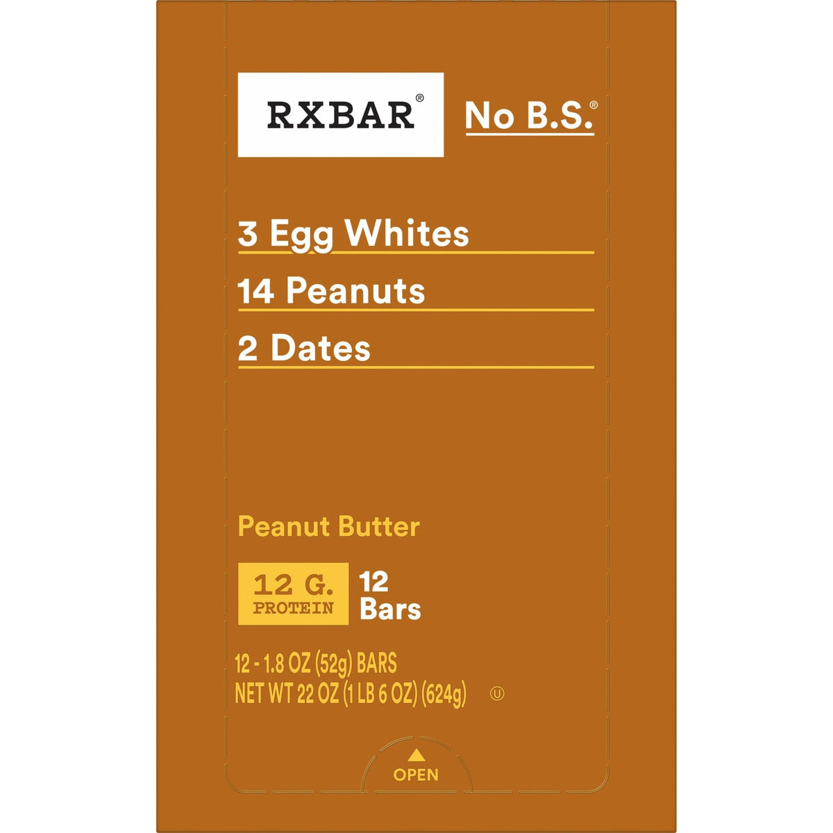 RXBAR Peanut Butter Protein Bars – 12g Protein, Gluten Free Snack, 12-Count Box (22oz)
