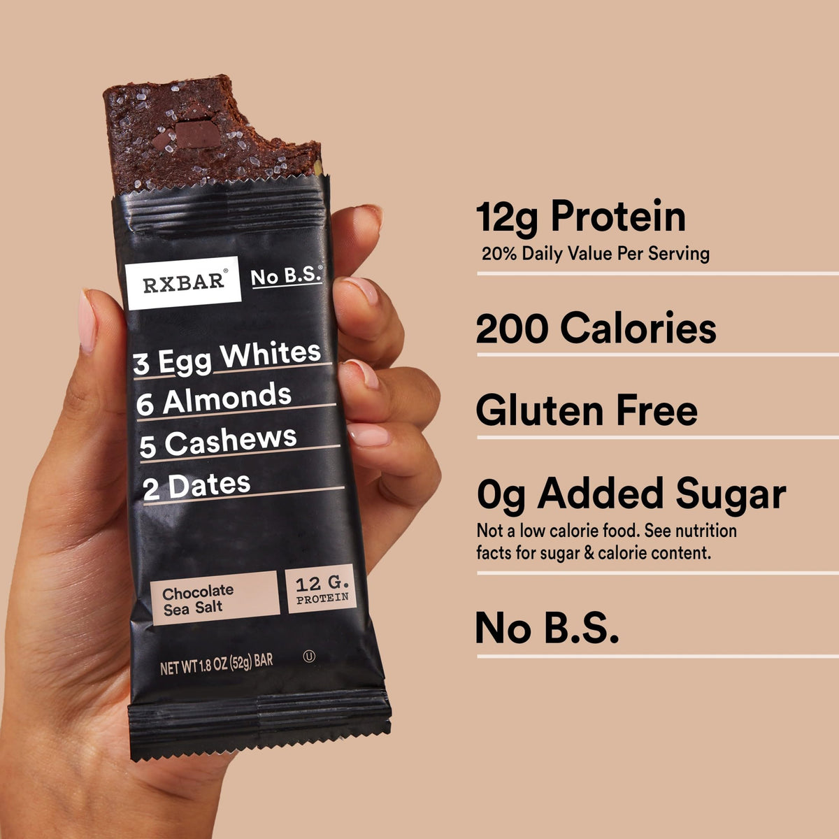 RXBAR Chocolate Sea Salt Protein Bars - 12 Count Box (22oz) | 12g Protein, Gluten Free