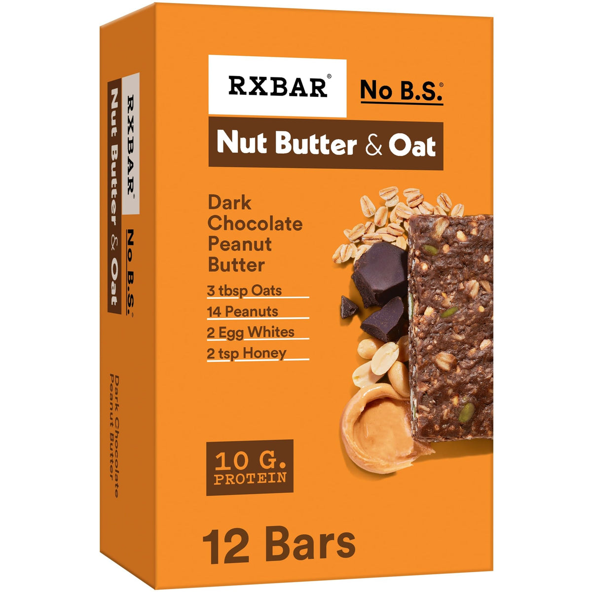 RXBAR Nut Butter & Oat Dark Chocolate Peanut Butter Bars – 12 Bars (23.2 oz Box)