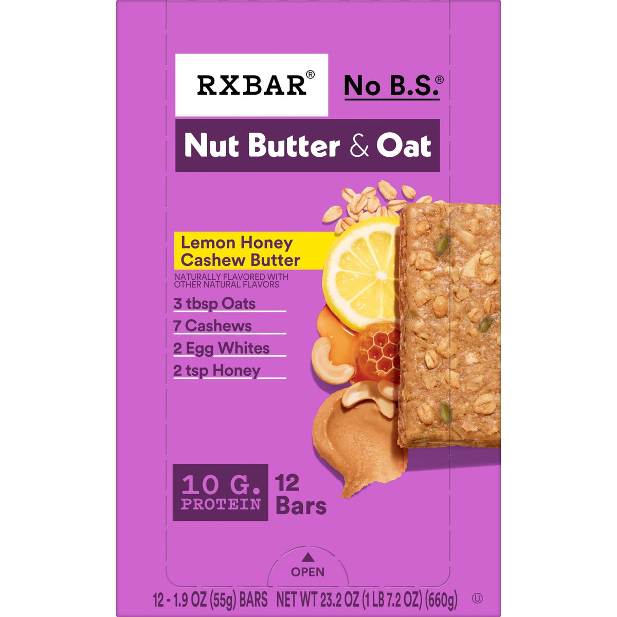 RXBAR Nut Butter & Oat Protein Bars – Lemon Honey Cashew Butter, 12 Bars