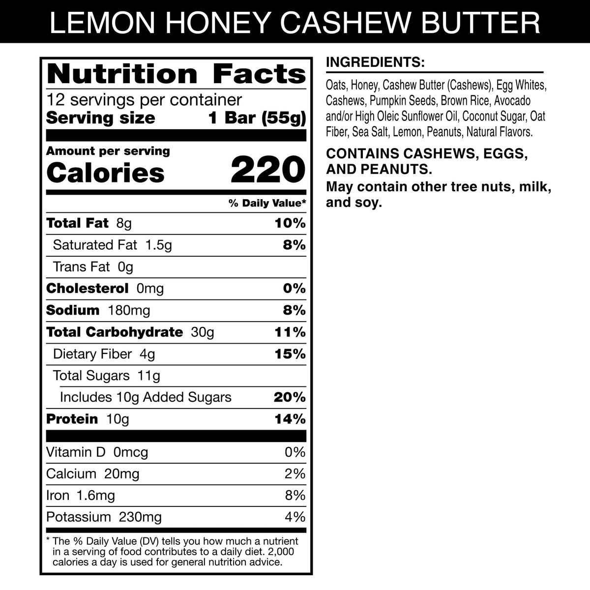 RXBAR Nut Butter & Oat Protein Bars – Lemon Honey Cashew Butter, 12 Bars
