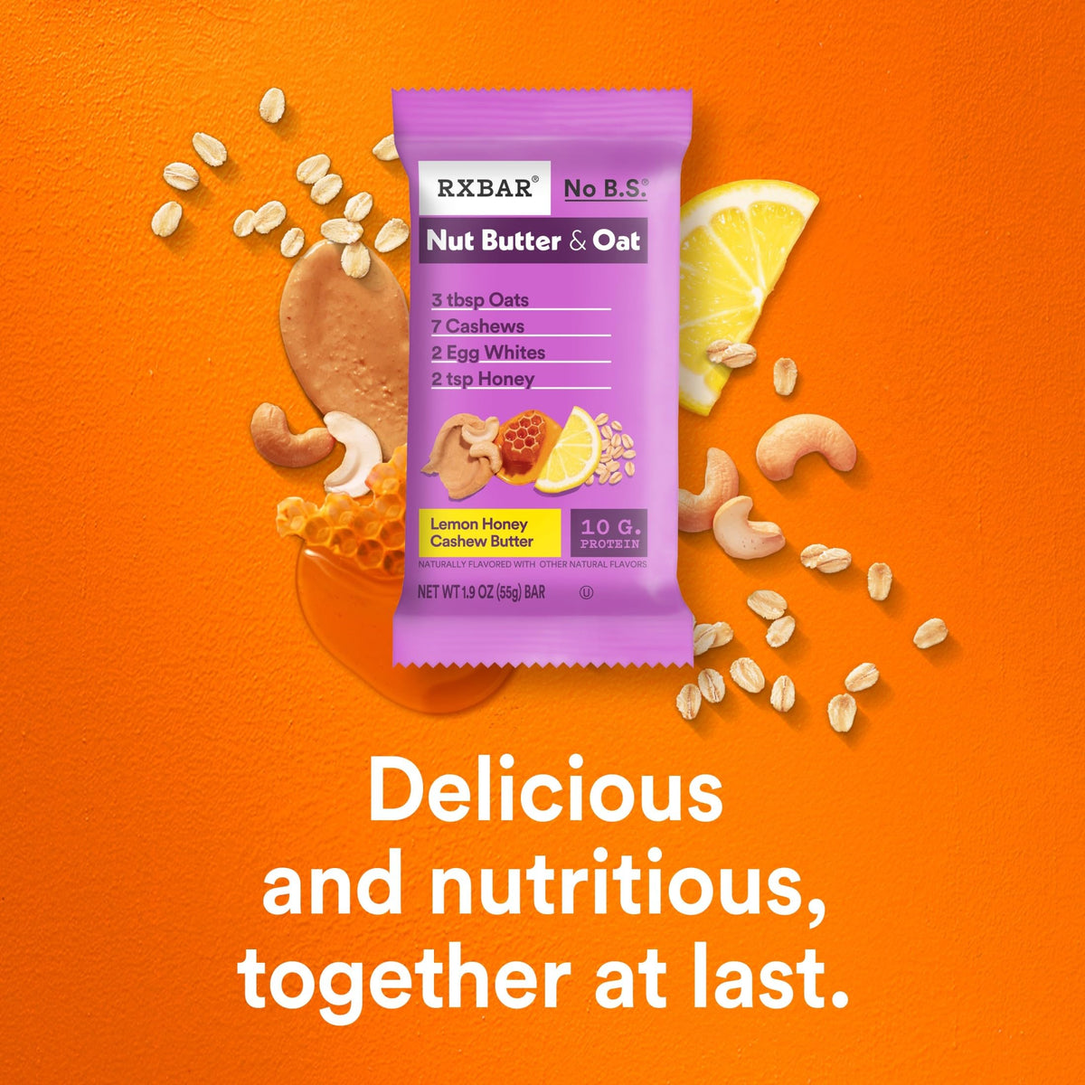 RXBAR Nut Butter & Oat Protein Bars – Lemon Honey Cashew Butter, 12 Bars
