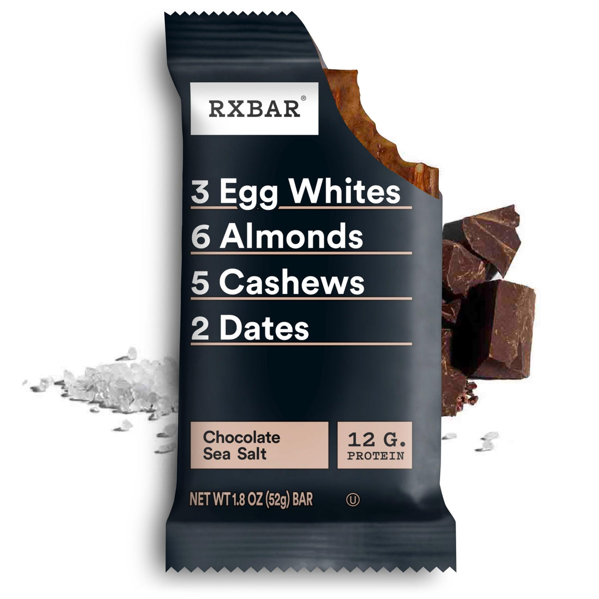 RXBAR Chocolate Sea Salt Protein Bars - 12 Count Box (22oz) | 12g Protein, Gluten Free