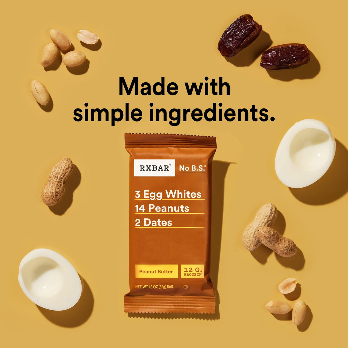 RXBAR Peanut Butter Protein Bars – 12g Protein, Gluten Free Snack, 12-Count Box (22oz)