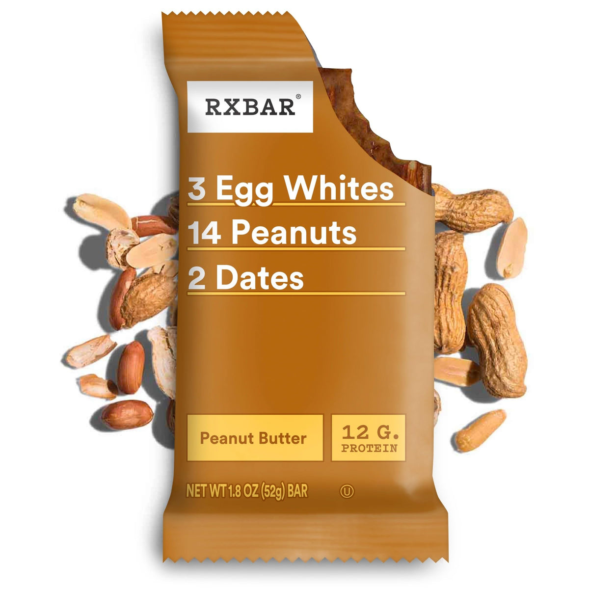 RXBAR Peanut Butter Protein Bars – 12g Protein, Gluten Free Snack, 12-Count Box (22oz)