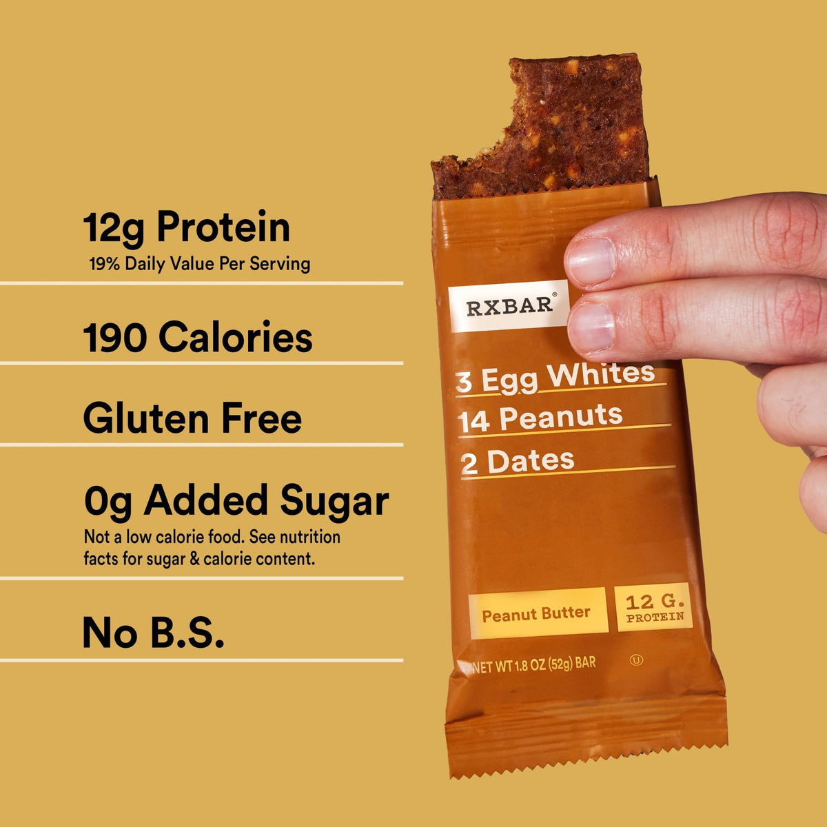 RXBAR Peanut Butter Protein Bars – 12g Protein, Gluten Free Snack, 12-Count Box (22oz)