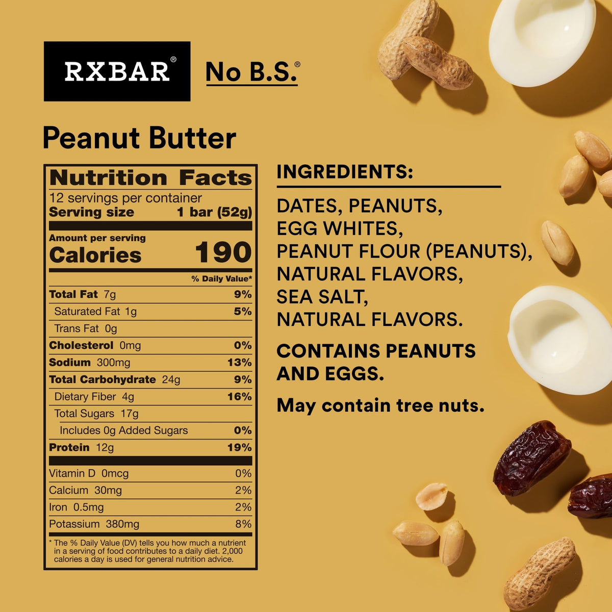 RXBAR Peanut Butter Protein Bars – 12g Protein, Gluten Free Snack, 12-Count Box (22oz)