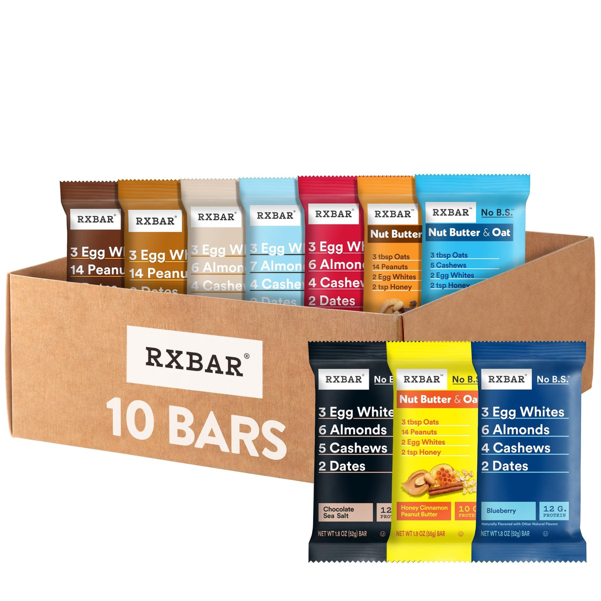 RXBAR Protein Bars Variety Pack (10 Count) – 7 Flavors + 3 Nut Butter & Oat Bars | Gluten-Free