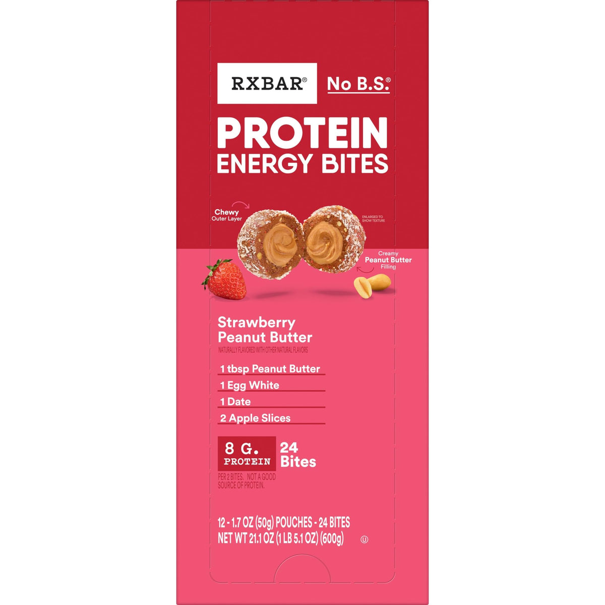 RXBAR Protein Energy Bites Strawberry Peanut Butter – Gluten Free Snack, 21.1 oz Box (24 Bites)