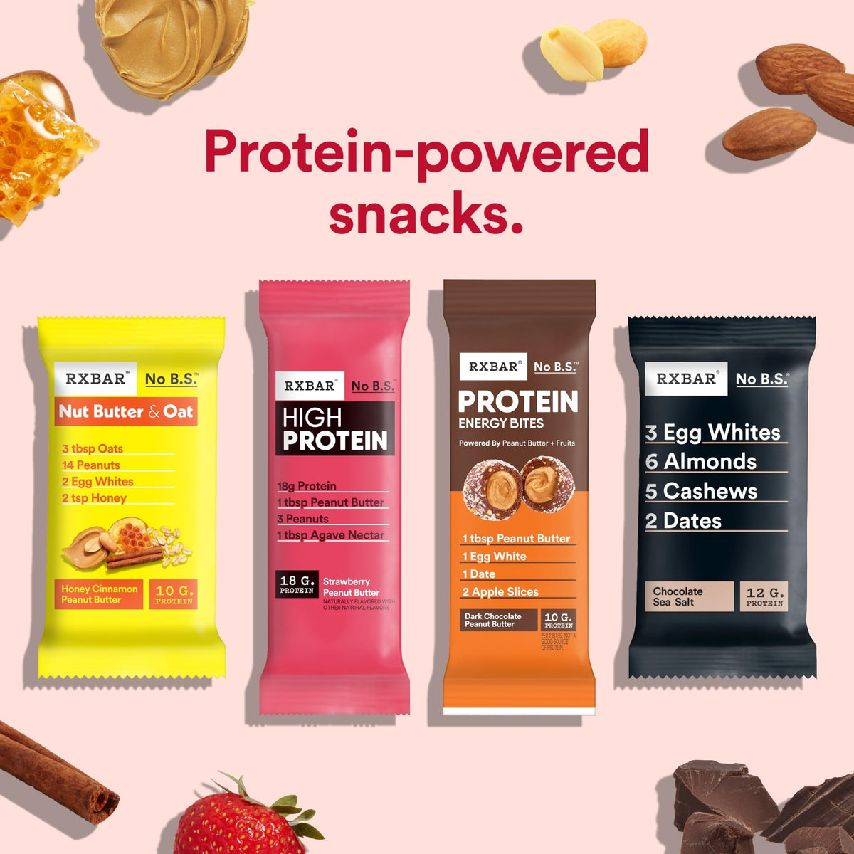 RXBAR Protein Energy Bites Strawberry Peanut Butter – Gluten Free Snack, 21.1 oz Box (24 Bites)