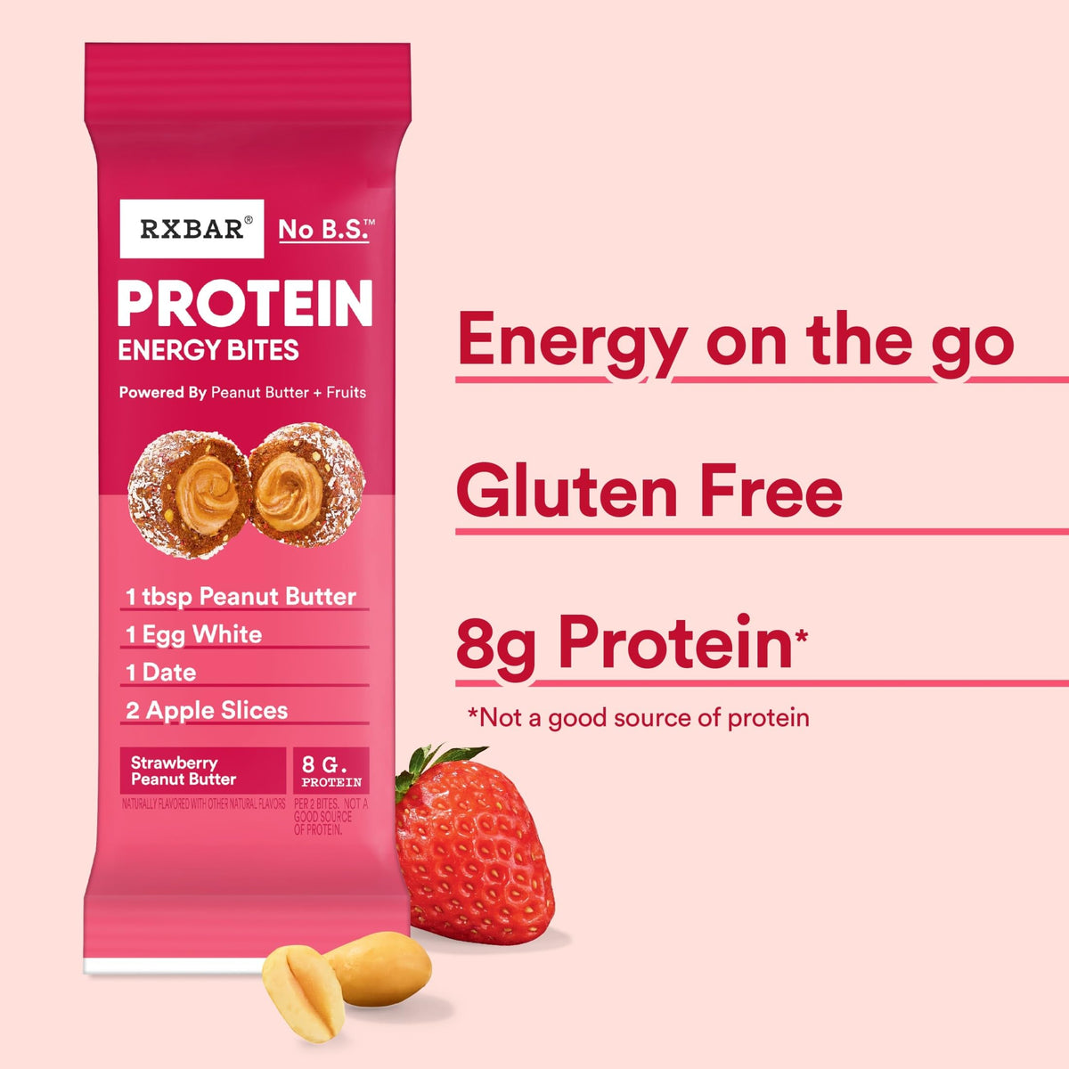 RXBAR Protein Energy Bites Strawberry Peanut Butter – Gluten Free Snack, 21.1 oz Box (24 Bites)