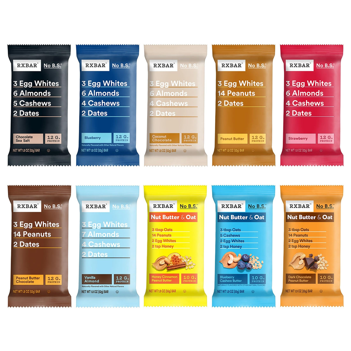 RXBAR Protein Bars Variety Pack (10 Count) – 7 Flavors + 3 Nut Butter & Oat Bars | Gluten-Free
