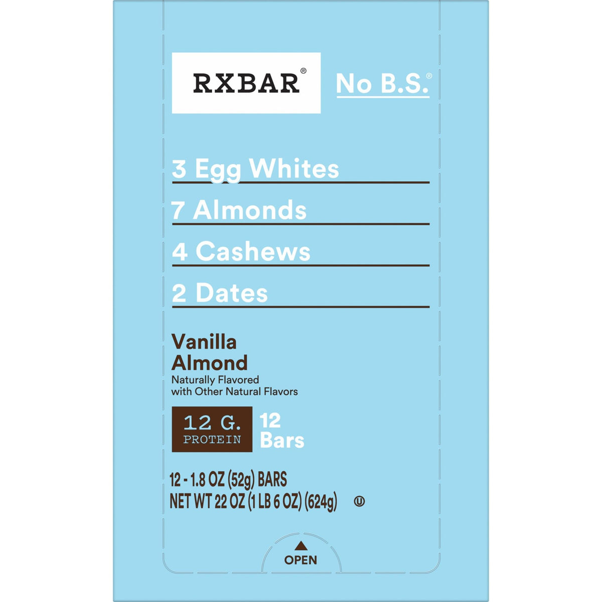 RXBAR Vanilla Almond Protein Bars – 22oz Box (12 Bars) | 12g Protein, Gluten Free