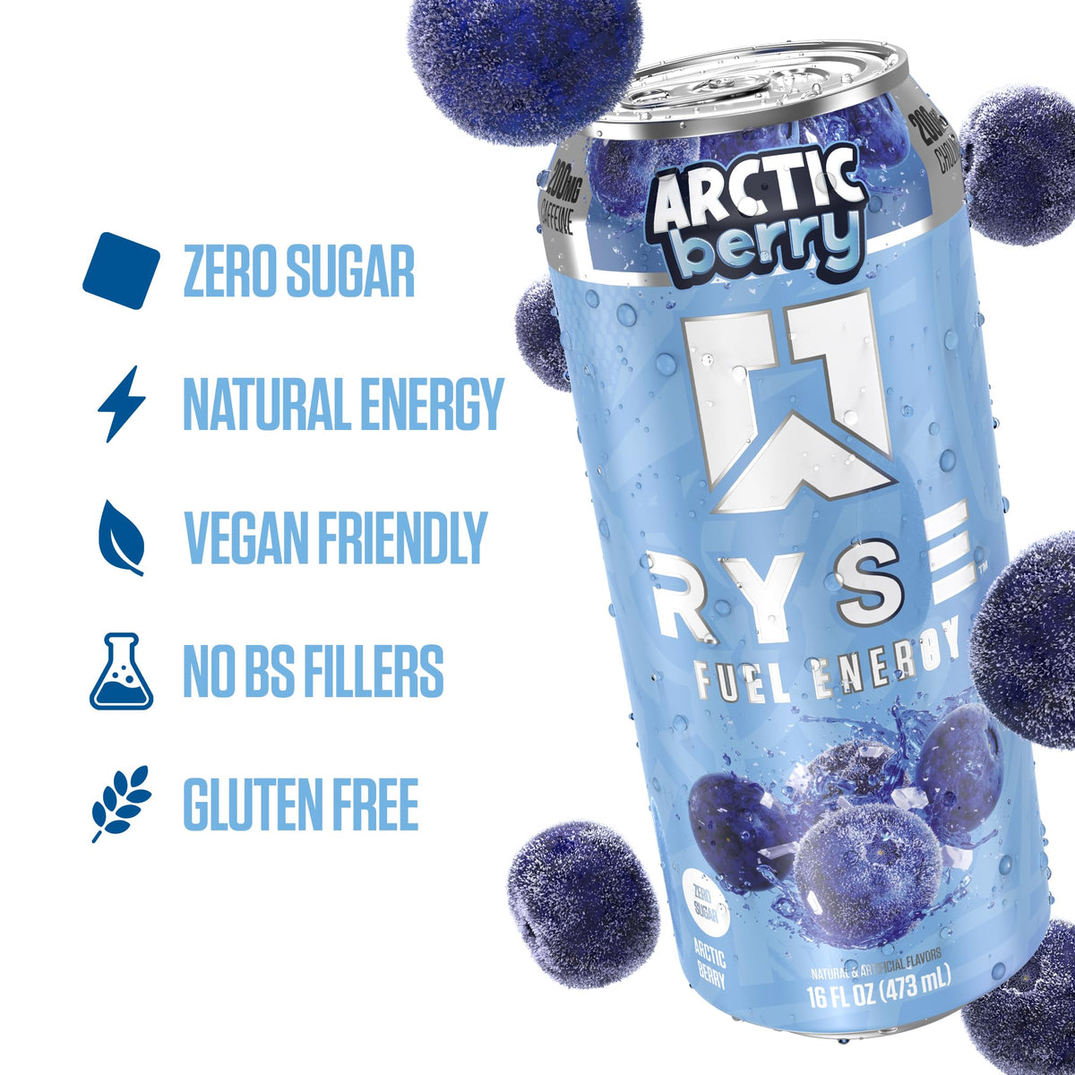 RYSE Fuel Energy Drink Arctic Berry – Sugar Free, 200mg Caffeine, Vegan & Gluten Free (12-Pack)