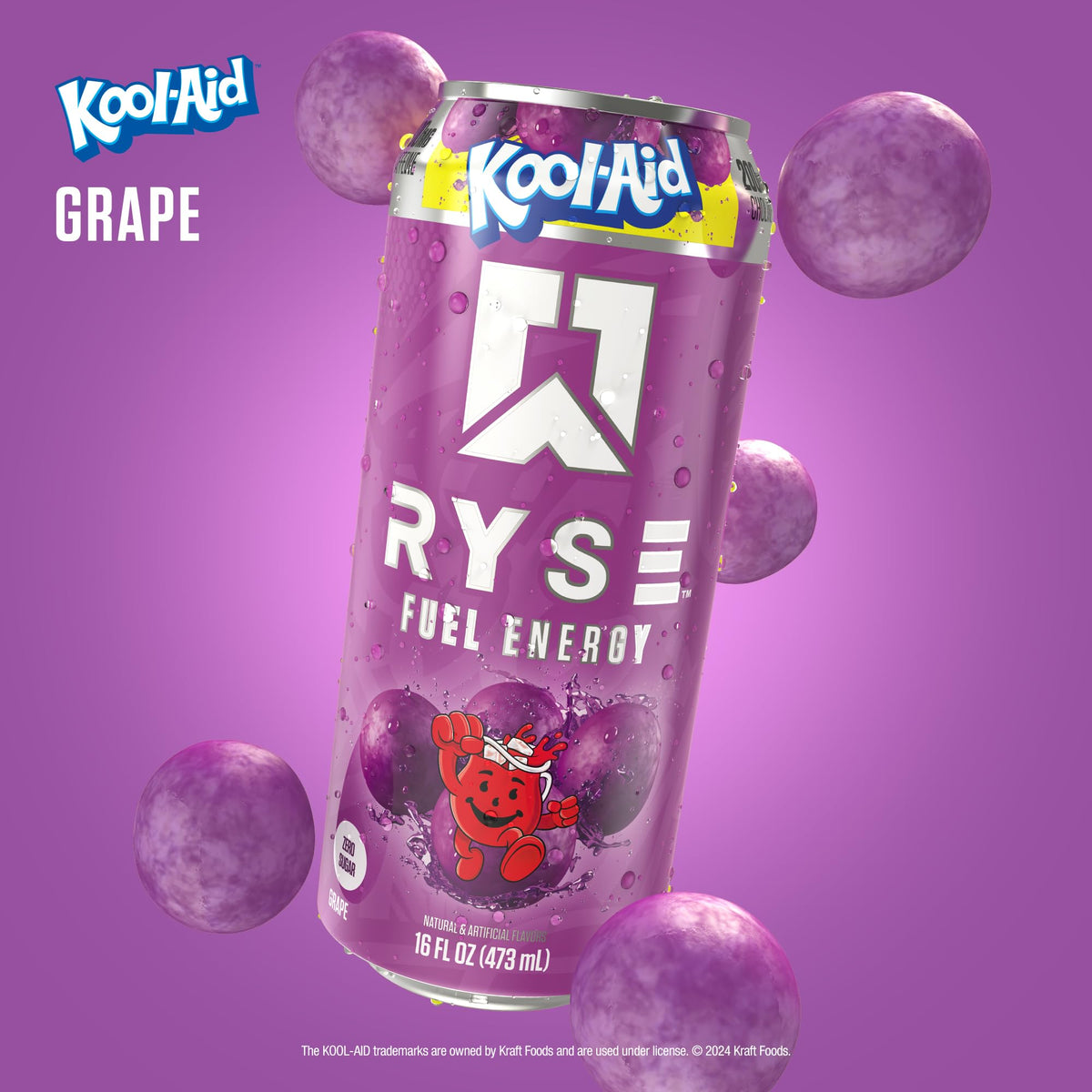 RYSE Fuel Energy Drink Kool-Aid Grape – Sugar Free, Vegan, Gluten Free | 200mg Caffeine, 16oz Can (12-Pack)