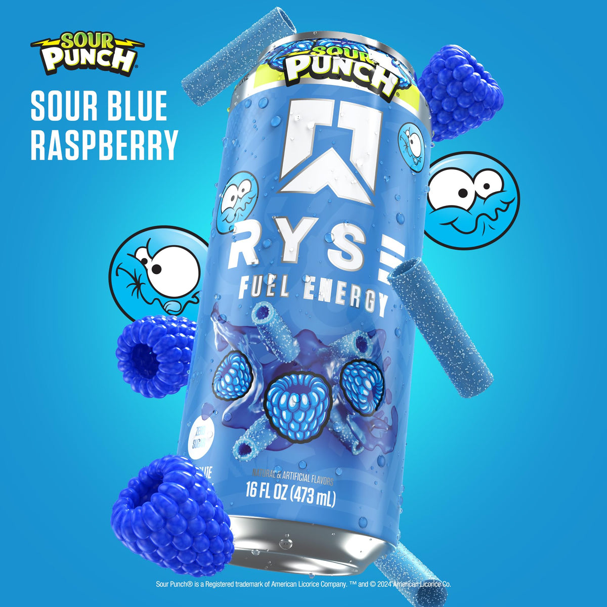 RYSE Fuel Energy Drink – Sour Punch Blue Raspberry – Sugar Free, Vegan, Gluten Free, 200mg Caffeine | 16 fl oz Cans (12-Pack)
