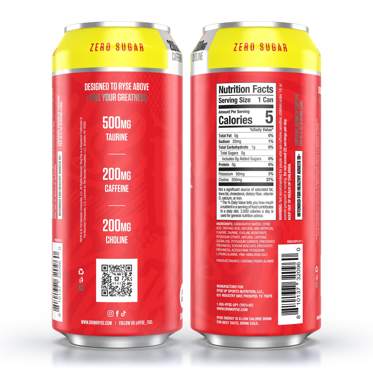 RYSE Fuel Ring Pop Cherry – Sugar Free, Vegan & Gluten Free Energy Drink | 200 mg Caffeine, 16 oz Can (12-Pack)