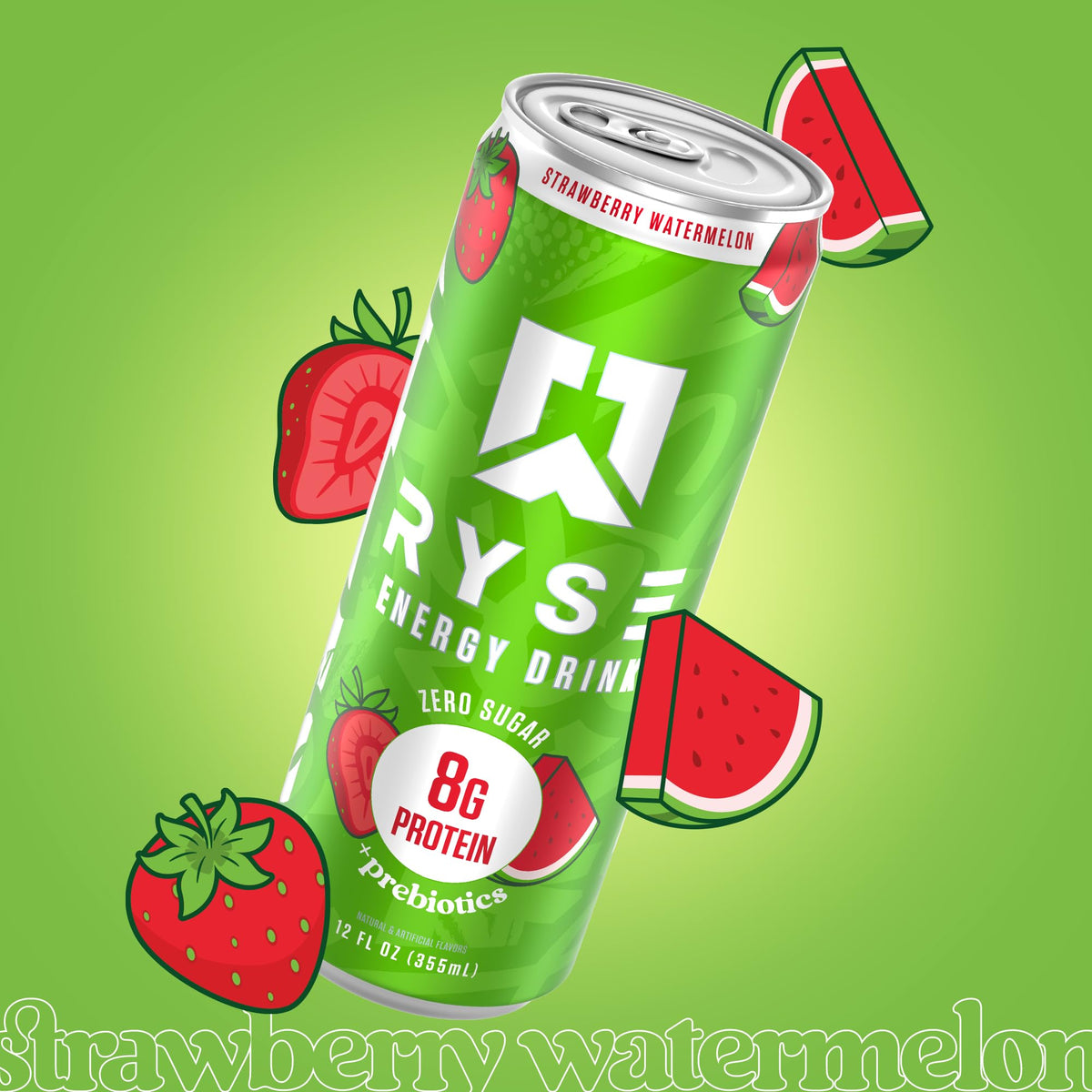 RYSE Functional Energy Drink – Strawberry Watermelon | 150mg Caffeine, 8g Protein, 1g Prebiotic | Sugar Free