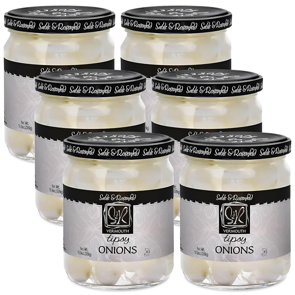 Sable & Rosenfeld Vermouth Tipsy Onions – Gourmet Pickled Silverskin Onions for Martinis & Cocktails, 10.9 oz (Pack of 6)