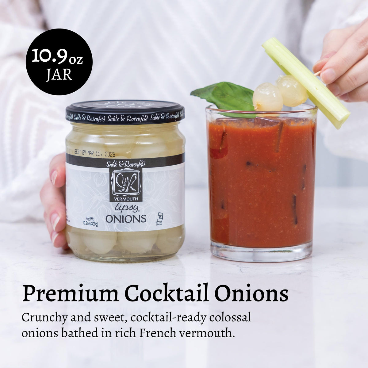 Sable & Rosenfeld Vermouth Tipsy Onions – Gourmet Pickled Silverskin Onions for Martinis & Cocktails, 10.9 oz (Pack of 6)