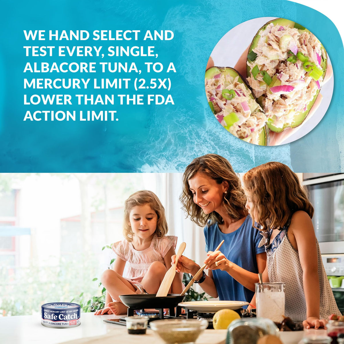 Safe Catch No Salt Added Albacore Tuna — Wild Caught, Low Mercury, Gluten-Free, Kosher, Keto, 5oz Can (6-Pack)
