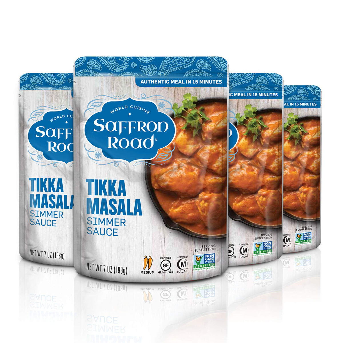 Saffron Road Tikka Masala Simmer Sauce – Gluten Free, Vegetarian, Halal & Kosher | 7oz Pouch (Pack of 4)