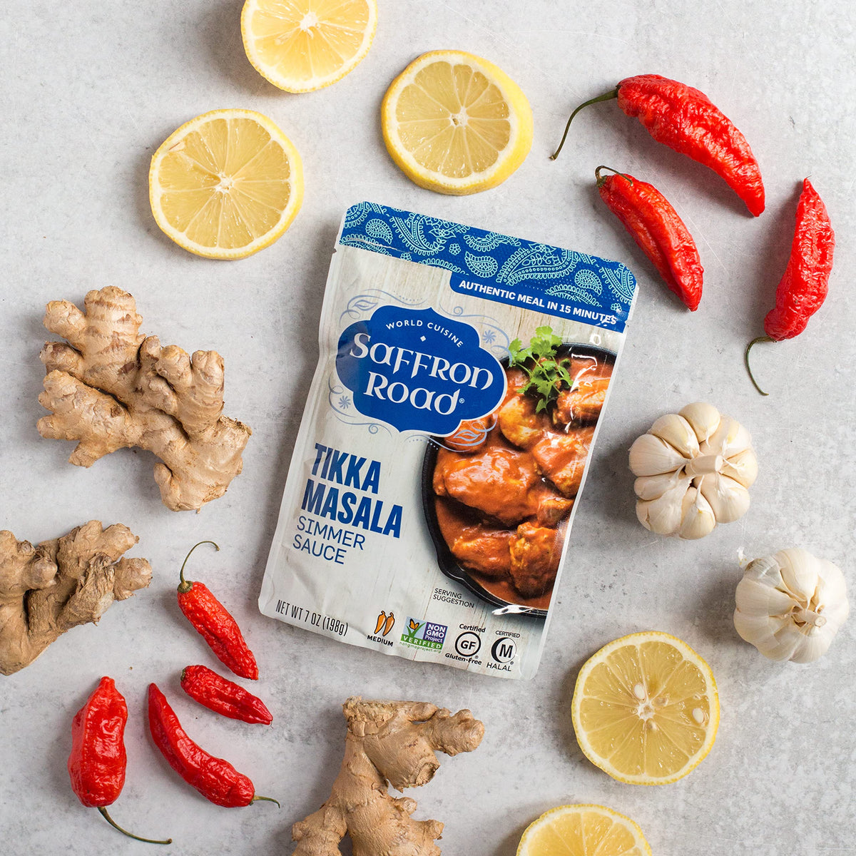 Saffron Road Tikka Masala Simmer Sauce – Gluten Free, Vegetarian, Halal & Kosher | 7oz Pouch (Pack of 4)