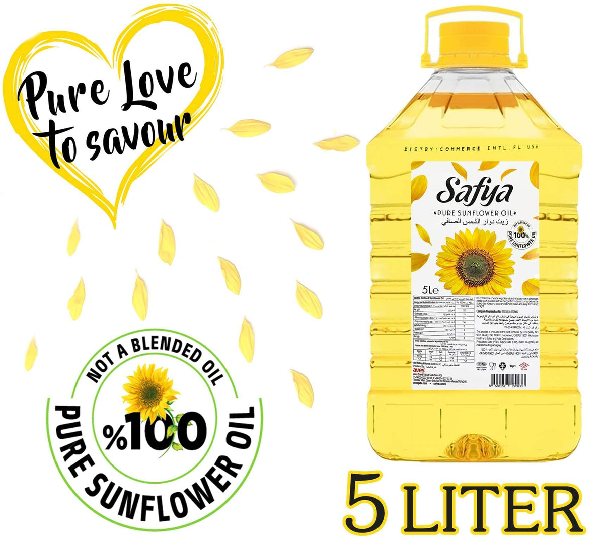 Safya 100% Pure Sunflower Oil - 5 L (1.32 gal) | Premium Turkish Cooking Oil