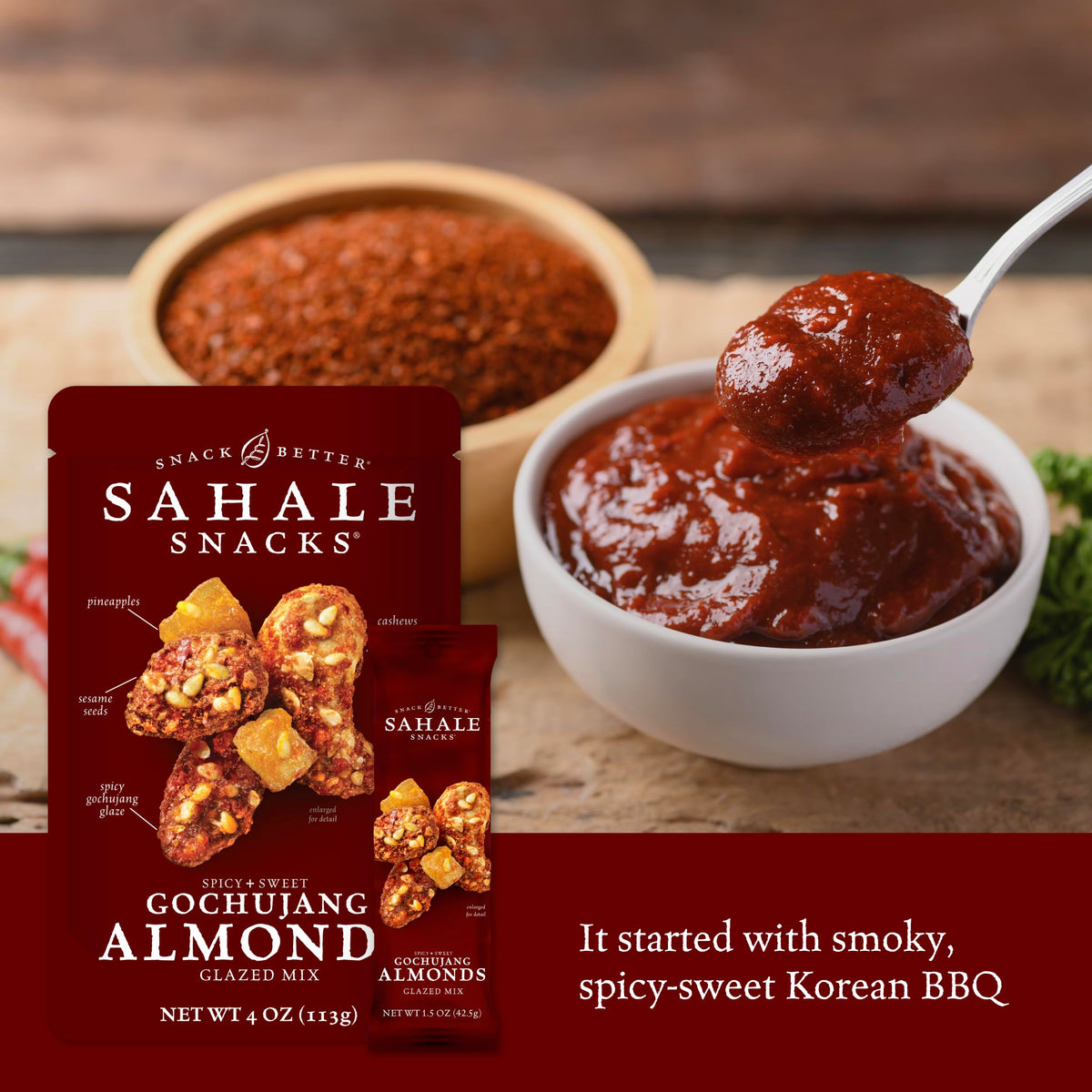 Sahale Snacks Gochujang Almonds Glazed Mix – Gluten Free & Kosher, 4 oz x 6