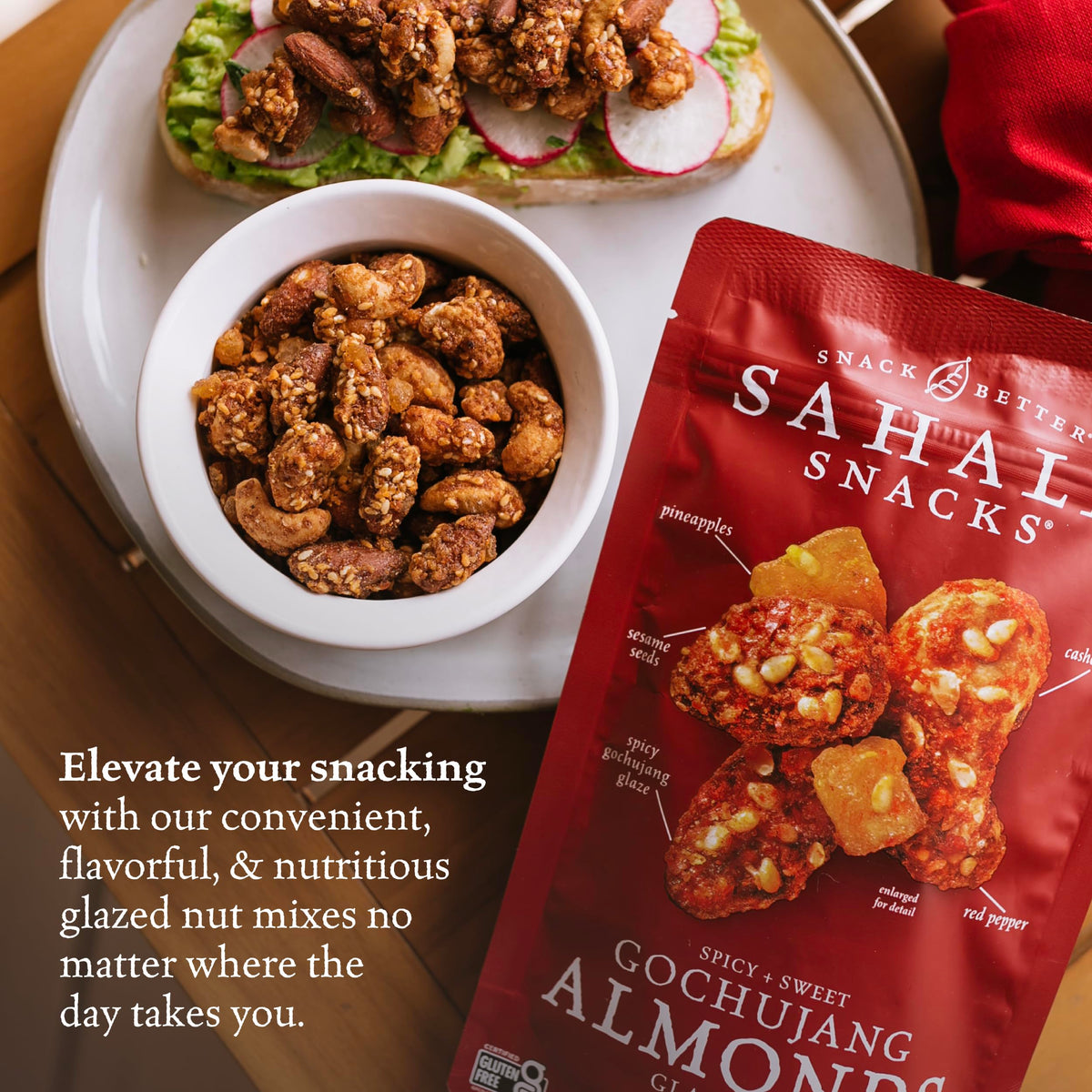 Sahale Snacks Gochujang Almonds Glazed Mix – Gluten Free & Kosher, 4 oz x 6