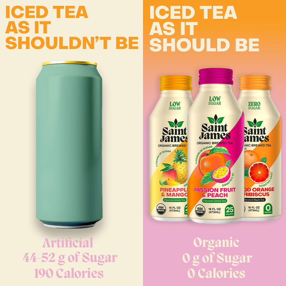 Saint James Iced Tea Paradise Variety Pack — Organic Green & Black Tea (12 x 16 oz)