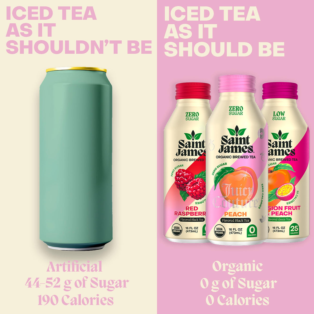 Saint James Iced Tea – Organic Black & Green Tea (12-Bottle Party Variety Pack, 16 fl oz each) – Non-GMO & Gluten-Free