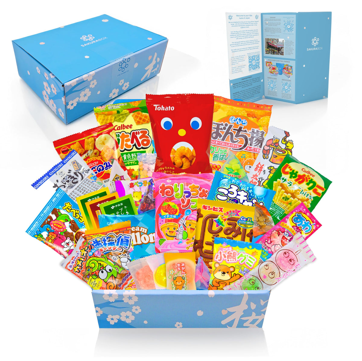 Sakura Box Okashi Share Pack — Premium Japanese Candy, Snacks & Green Tea Drink