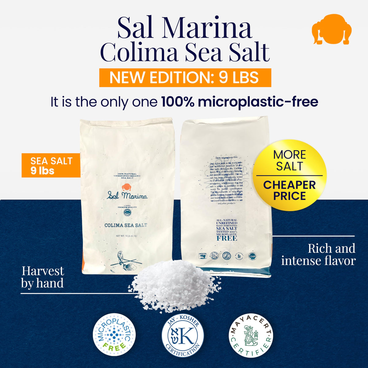 SAL MARINA LA CENTRAL | Unrefined Colima Sea Salt 9lbs – Kosher, Vegan, Gluten Free