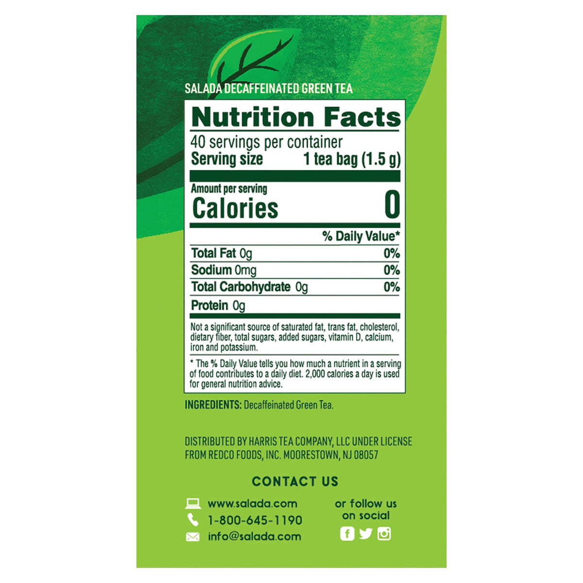 Salada Decaffeinated Green Tea, 40 Count (Pack of 6) – Naturally Decaffeinated, Calorie-Free